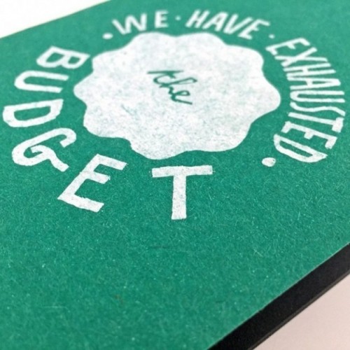 Notes tascabile "We have exhausted the budget", copertina verde smeraldo e interno in carta colore nero