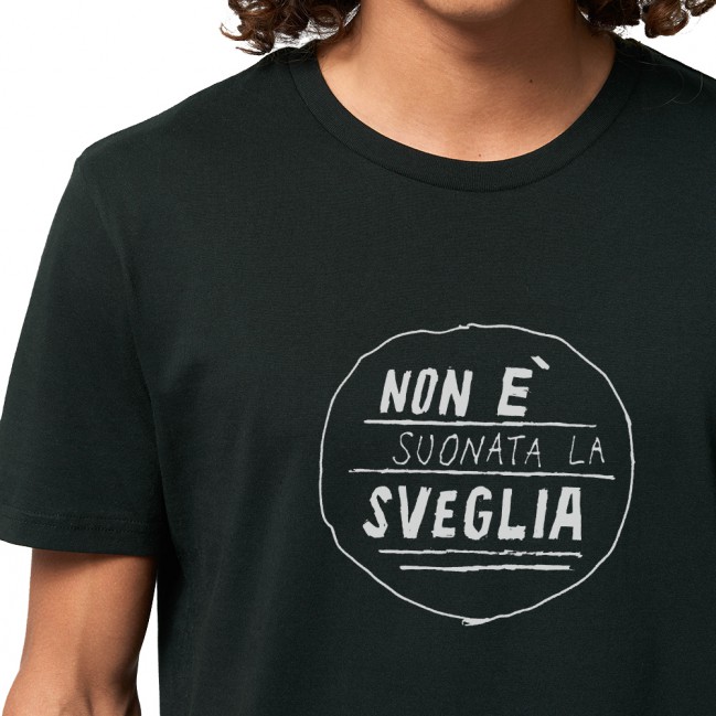 T-shirt unisex "Non è suonata la sveglia" 100% cotone biologico colore nero